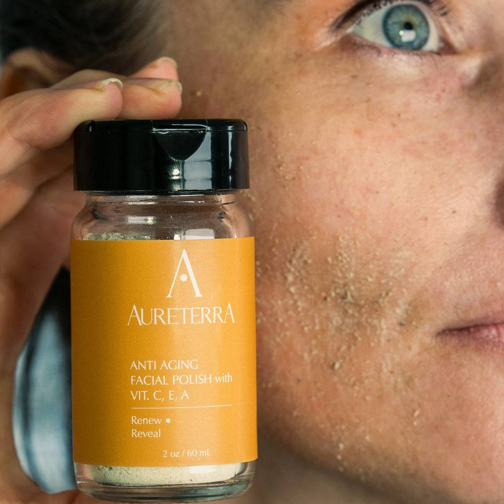 Solar-infused facial polish with kaolin clay, rice bran, and chamomile – gentle exfoliation for glowing skin