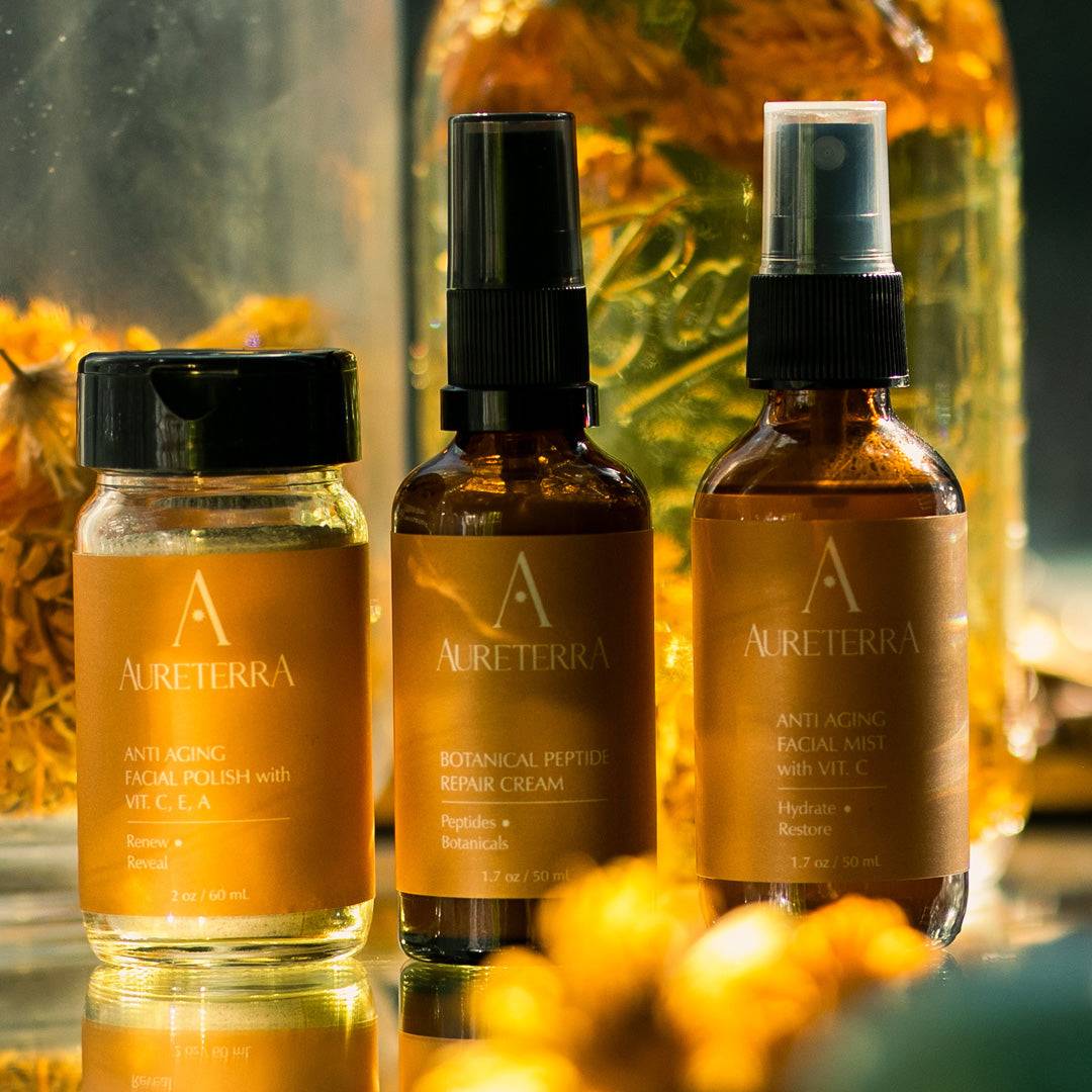 Aureterra Glow Starter Kit — clinically proven, dermatologist-tested skincare trio for radiant, hydrated skin.