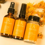 “Aureterra Glow Starter Kit trio—peptide cream, botanical polish, and vitamin C mist designed to brighten, smooth, and hydrate sensitive skin.”